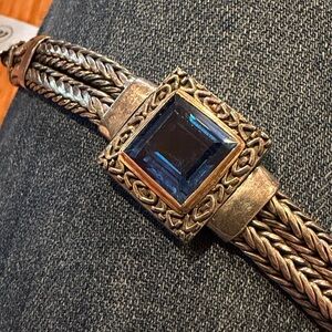 DeGruchy 925 STERLING SILVER BRACELET W/BlueQuartz /14K Trim Center Accent 
NWT
